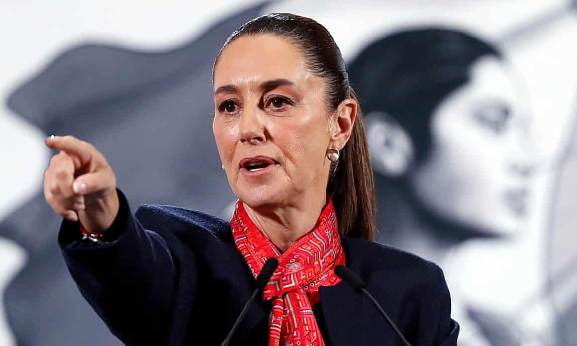 Claudia Sheinbaum at her daily press conference at the national palace in Mexico City on Monday