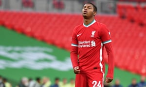 Liverpool’s Rhian Brewster looks dejected after he misses his penalty.