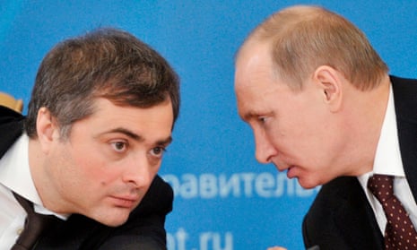 Former Russian deputy prime minister Vladislav Surkov speaking with Vladimir Putin in 2012.