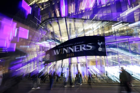 A huge sign saying ‘Winners’ that references Tottenham’s Europa League triumph.