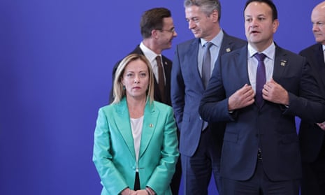 Italian prime minister, Giorgia Meloni, arrives for a photo.