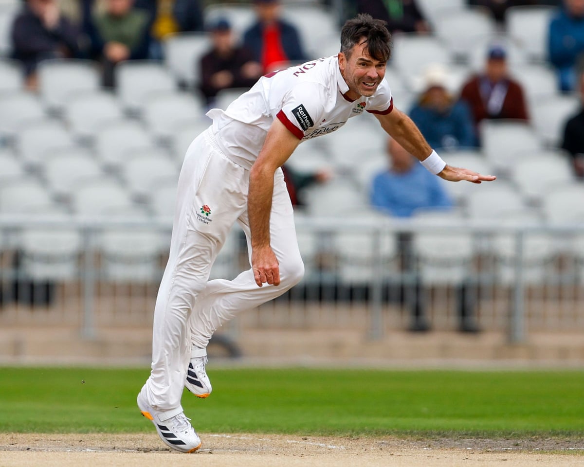 The Lancashire captain, James Anderson, follows through after bowling a ball in a County Championship match.
