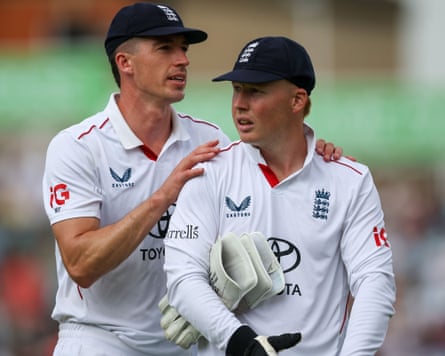 England debutant James Rew receives encouragement from accelerated bowler Matt Fisher