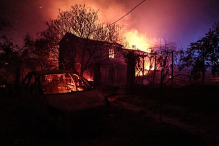 A house is engufled in flames in Cotignac, southeastern France.