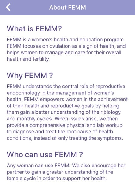 Screenshot from the Femm fertility app