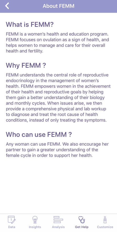 A screenshot of the Femm fertility app.