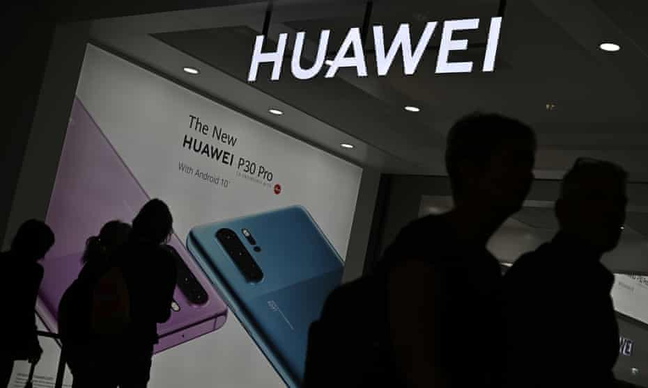 Huawei promoting one of its smartphones at an electronics and innovation fair in Berlin.