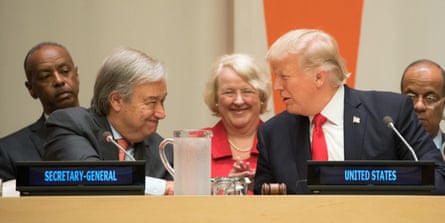 UN secretary general António Guterres with Donald Trump in New York City.