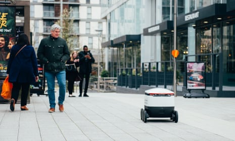 A Starship robot in Milton Keynes, seen before the government’s new guidance on social distancing.