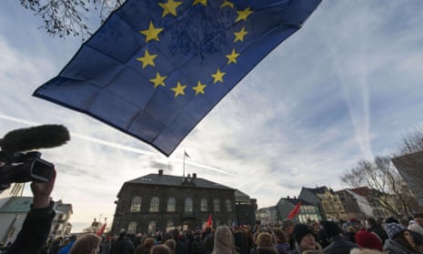 european union flag iceland protest