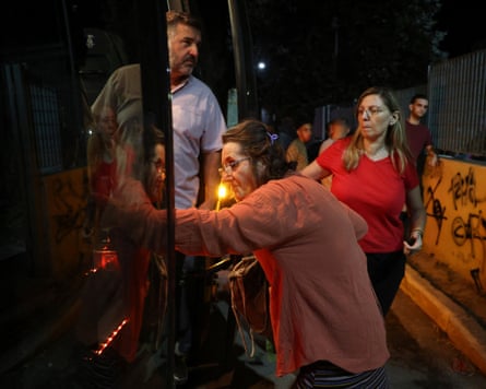 Local residents and tourists are evacuated from Siviri as a forest fire threatens the resort on Halkidiki peninsula, Greece.