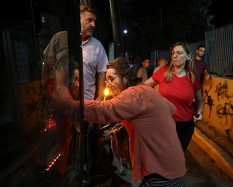 Local residents and tourists are evacuated from Siviri as a forest fire threatens the resort on Halkidiki peninsula, Greece.