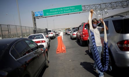 Vehicles wait in line to cross the border bridge crossing from Ciudad Juárez, Mexico, towards El Paso, Texas.