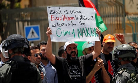 Palestinians protest against the Eurovision song contest hosted by Israel.
