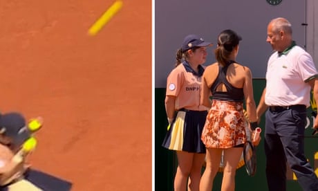 French Open: doubles pair disqualified after stray shot leaves ball girl in tears – video