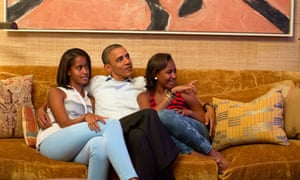 Barack Obama and his daughters Malia (left) and Sasha watch first lady Michelle Obama deliver her speech at the Democratic national convention in 2012.
