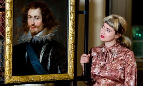 Pippa Stephenson stands next to a painting of George Villiers