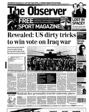 The Observer’s front-page splash on Sunday 2 March 2003.