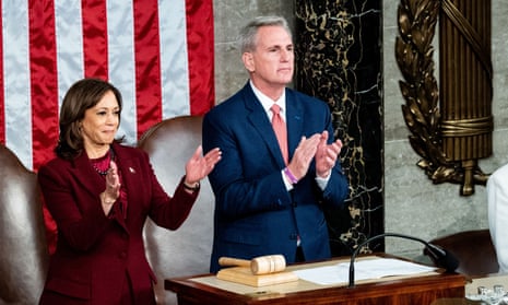Vice President Kamala Harris and House Speaker Kevin McCarthy (R-CA) at the State of the Union Address in the House Chamber at the U.S. Capitol. State of the Union Address in Washington, US - 07 Feb 2023.