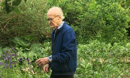 Anthony Day in his cottage garden in Wicken, Cambridgeshire. He lived off the fruit and vegetables he grew there.