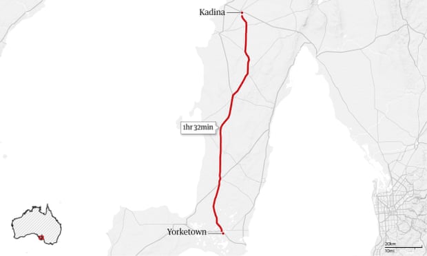 Map of Michelle’s journey from Yorketown to Kadina, South Australia