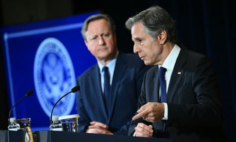 US secretary of state Antony Blinken, right, and and UK foreign secretary David Cameron hold a joint press conference.