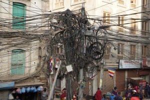 A mess of electricity cables in Kathmandu