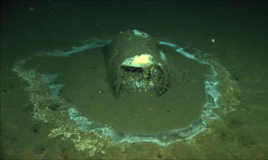 A barrel containing what scientists believe to be DDT waste sits on the ocean floor near the coast of Santa Catalina Island, California.