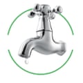 Tap cut-out inside green-rimmed circle