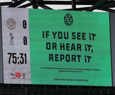 A Kick It Out message at a football stadium