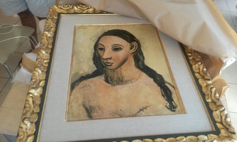 Pablo Picasso’s Head of a Young Woman, not allowed to leave Spain, was found on a boat in Corsica, French authorities have said.
