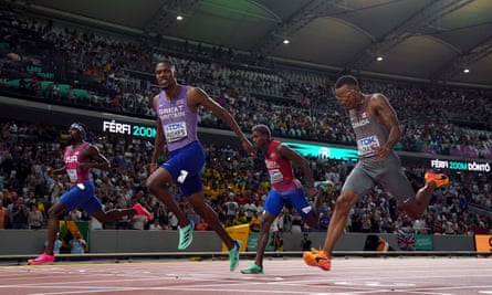 Great Britain’s Zharnel Hughes crosses the line fourth in the men’s 200m final