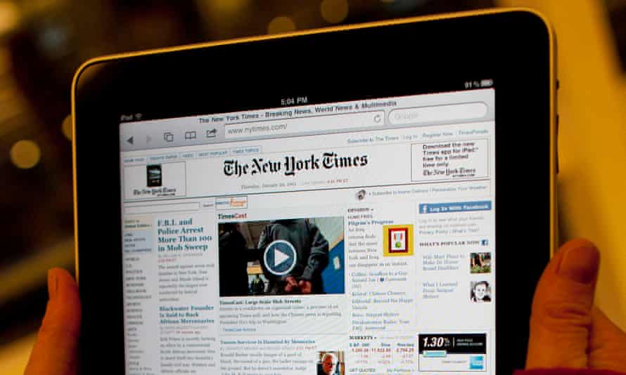 The New York Times website viewed on an iPad
