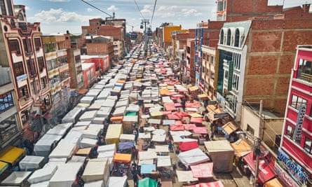 The 16 de Julio market in El Alto, under the Blue Line cable car.