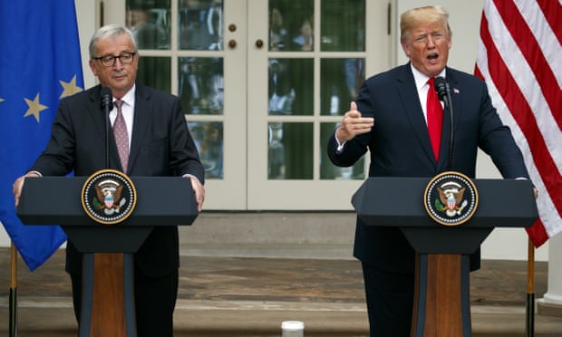 Donald Trump and Jean-Claude Juncker speak in the Rose Garden of the White House Wednesday.
