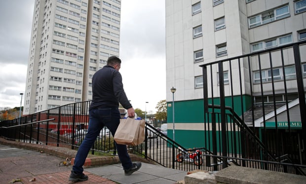 Meals are deliveredd to school children living in a block of flats in Twickenham, south west London. The Resolution Foundation said the poorest fifth of households in Britain were more than 20% poorer than their French and German equivalents.