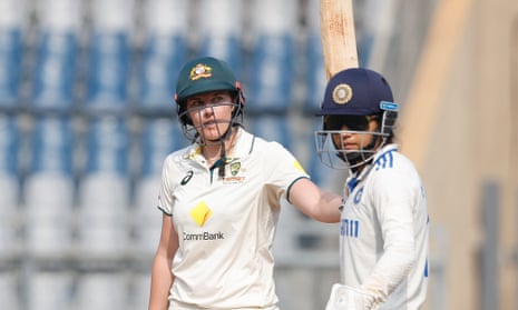 Tahlia McGrath celebrates after scoring a fifty on day three of the women's Test between India and Australia