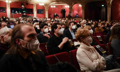 People attend a test event at the Berliner Ensemble theatre in Berlin in March