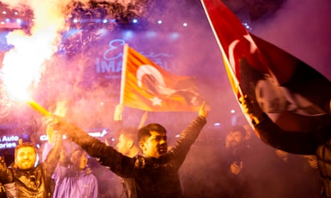 Supporters of the main opposition party celebrate what they claimed as victory in the local election in Istanbul on Sunday night.