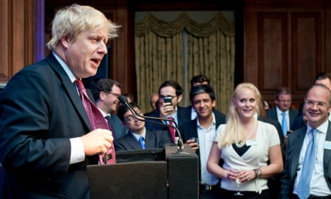 The moment the US businesswoman Jennifer Arcuri (front second right) first met Boris Johnson at at a gathering of venture capitalists in a central London in October 2011