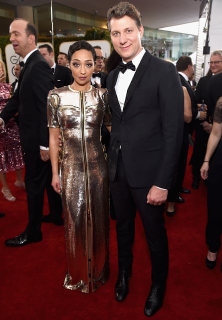 Glittering: with director Jeff Nichols at the Golden Globes.