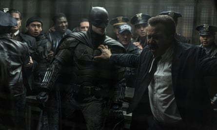 times batman review Robert Pattinson and Jeffrey Wright in The Batman.