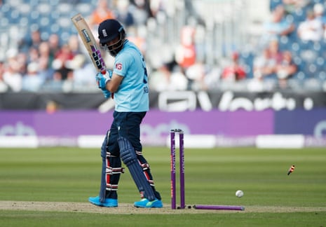 England’s Moeen Ali is bowled out by Sri Lanka’s Dushmantha Chameera.