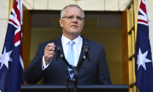 Scott Morrison, looking remote and prime ministerial in his courtyard, as he announces the date for the 2019 Australian election