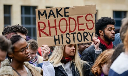 Students protest outside Oxford University’s Rhodes house library in March 2016.