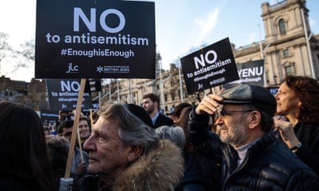 Protesters demonstrate against antisemitism in Parliament Square on Monday.