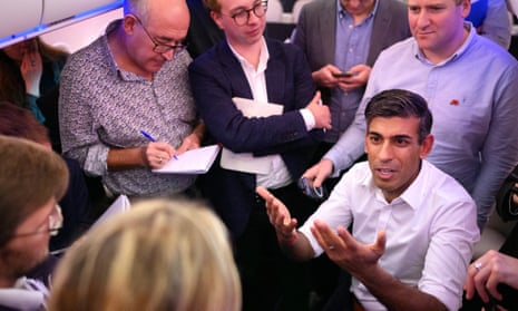 UK prime minister Rishi Sunak holds a ‘huddle’ press conference with political journalists on board his flight to Indonesia.