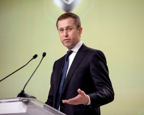 Sergii Koretskyi delivers a speech during an event in Ukraine last month.