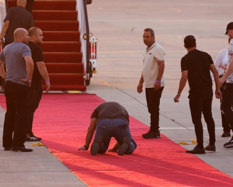 Airport staff at Israel’s Ben Gurion airport ahead of Trump’s arrival on Monday
