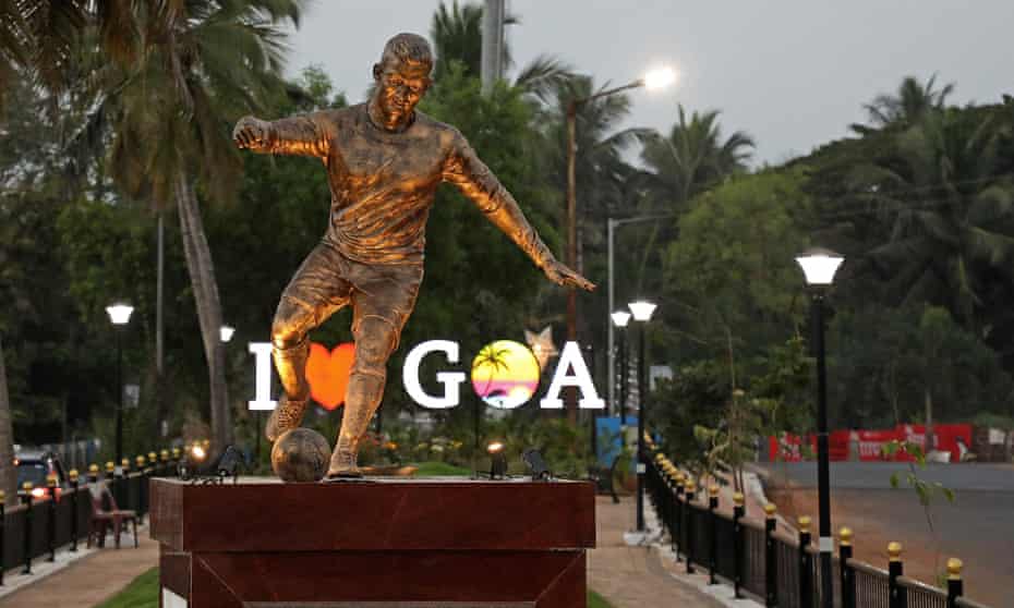 The newly installed statue of Cristiano Ronaldo in Calangute, Goa